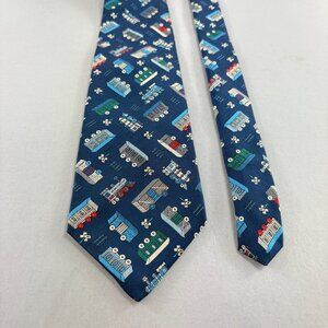 StringBeans Navy / Multi Train Cars Men's Tie 3 3/4" x 59"  Vintage
